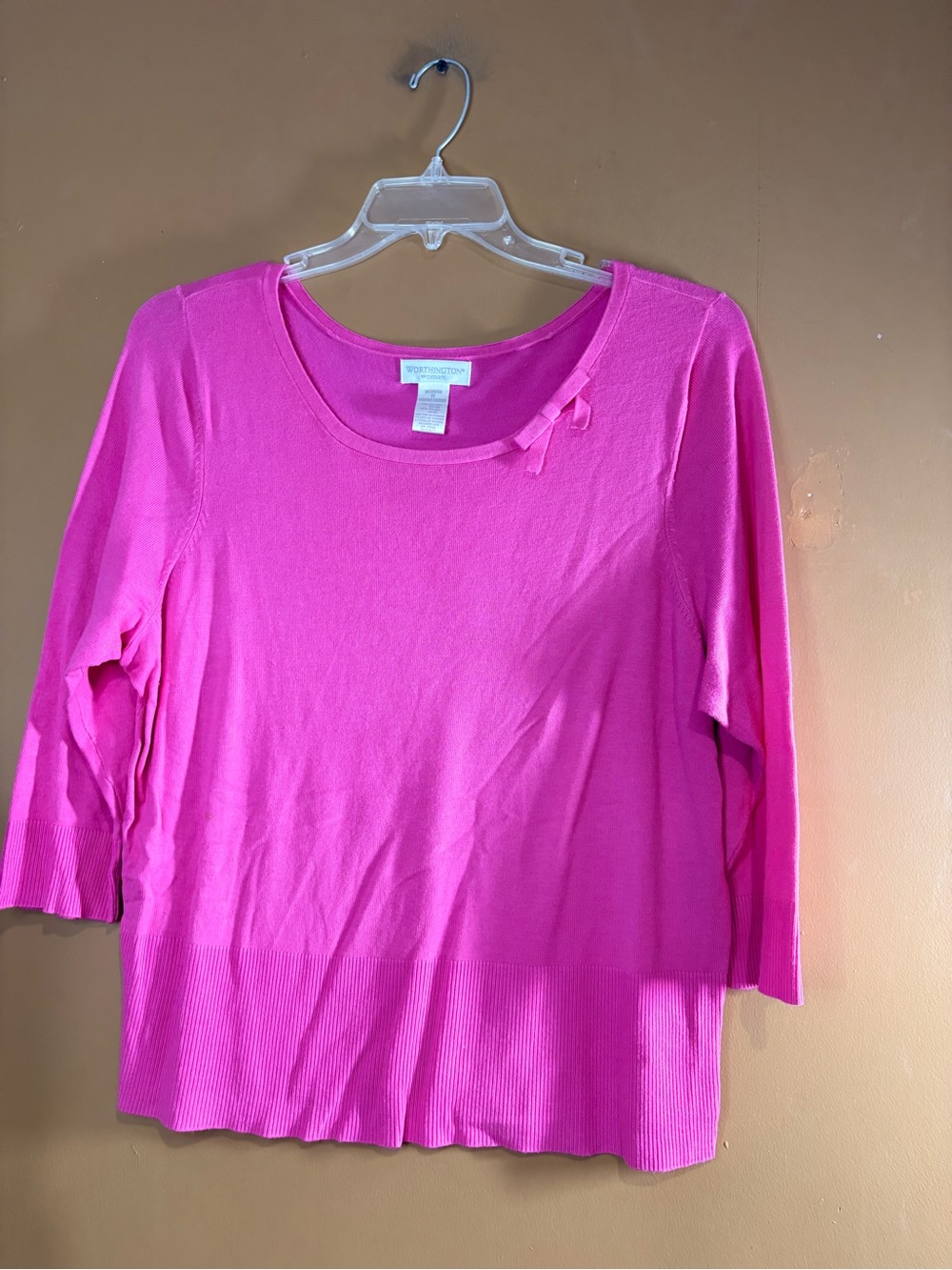 HC848 Worthington Hot Pink  100% Cashmere Scoop 3/4 sleeve sweater women 1X